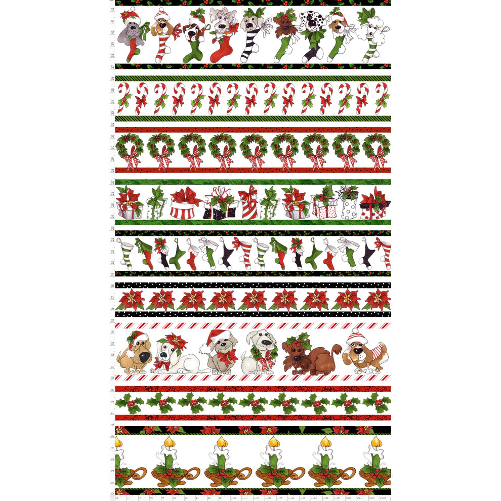 Fabric - Holiday Borders White - Loralie Designs - Half Yard