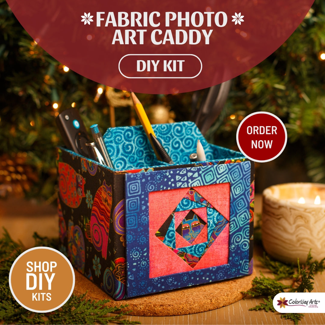 Fabric photo art caddy DIY kit, picture cube, photo caddy, cartonnage kit 185, Online instructions included