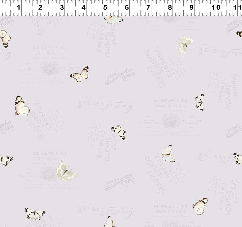 Fabric - Spring Garden Digital Butterflies - Pale Purple - Katie Pertiet - Half Yard