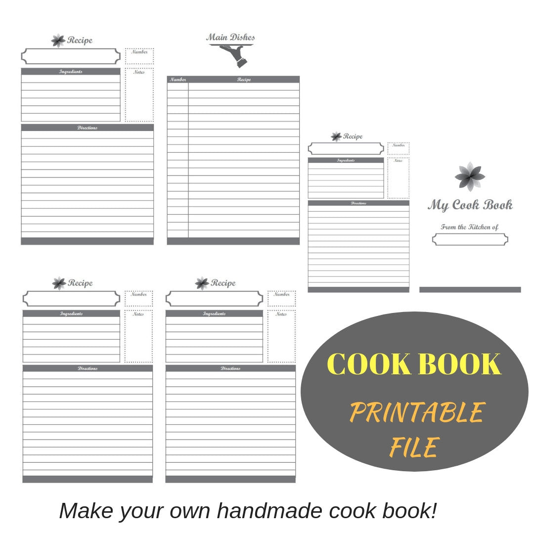 Printable recipe book for bookbinding, cook book printable, bookbindin -  Colorway Arts