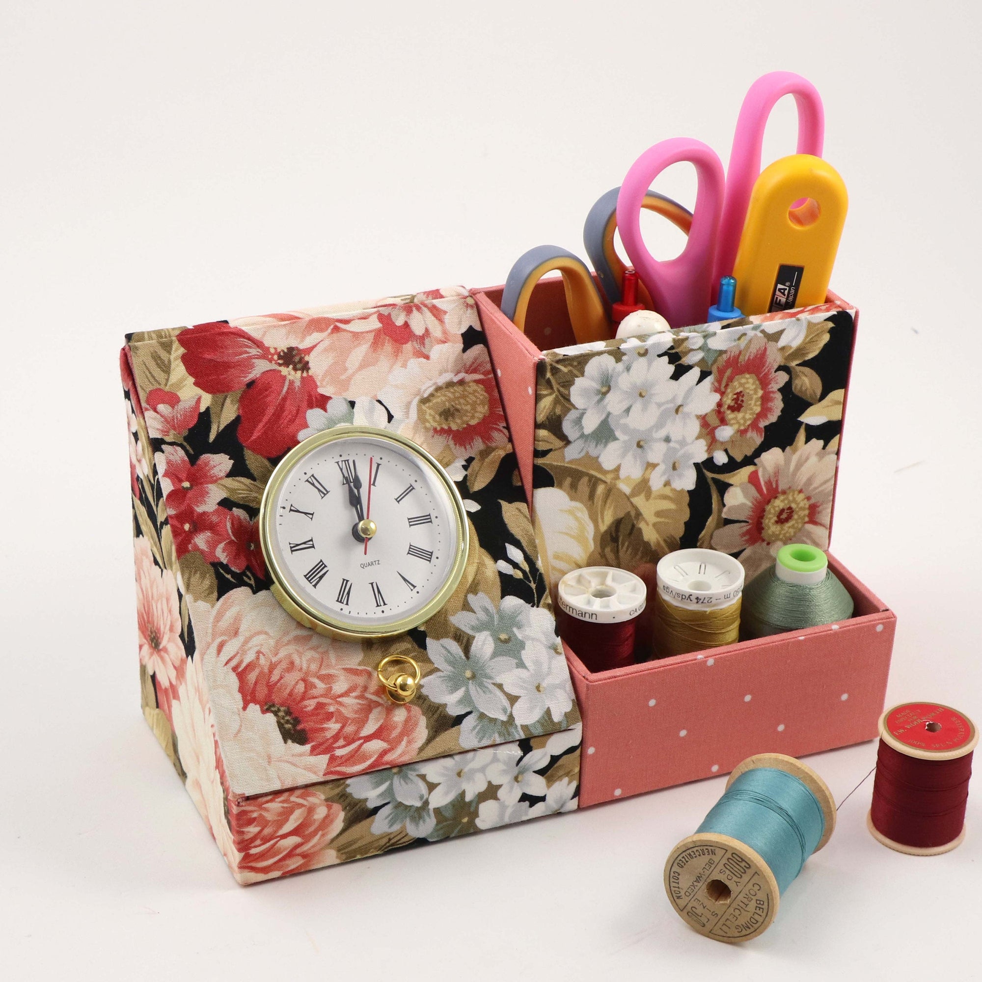 Desk clock organizer DIY kit, fabric box kit, cartonnage kit 175