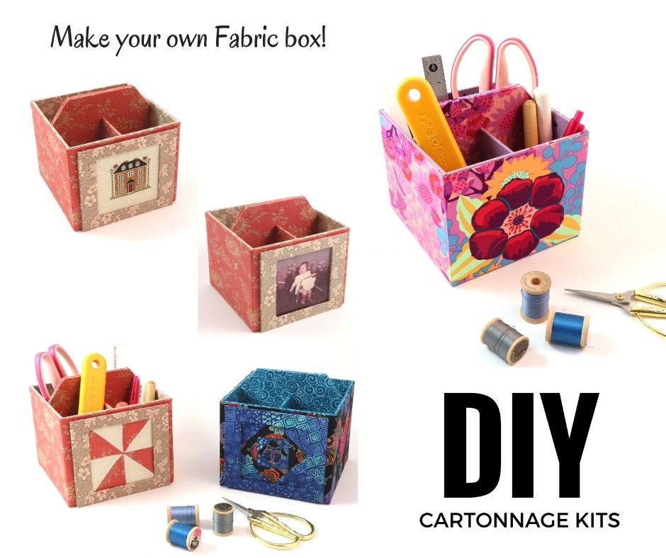 Desk clock organizer DIY kit, fabric box kit, cartonnage kit 175