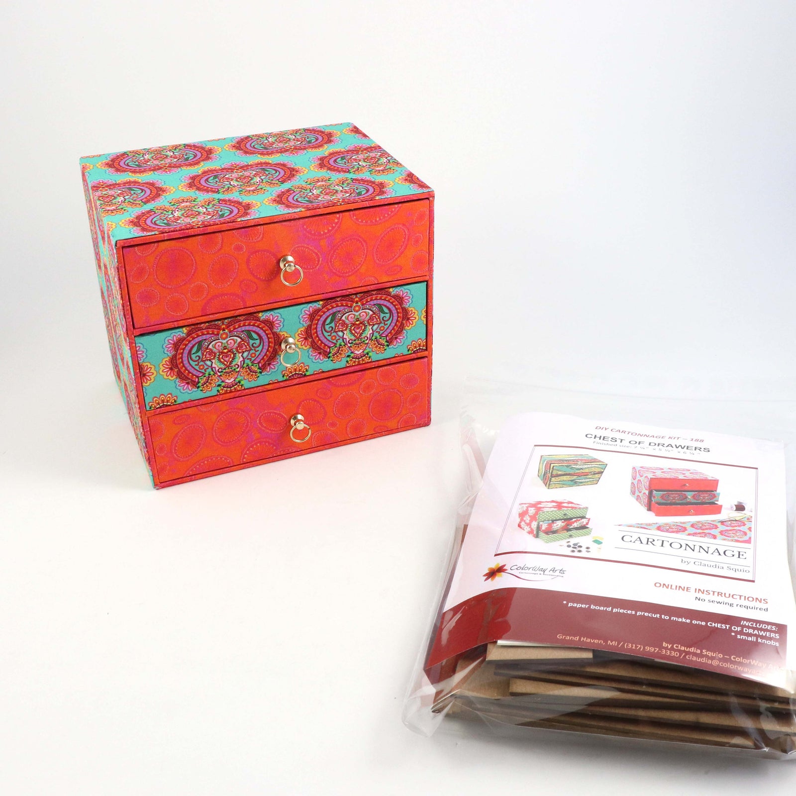 Fabric caddy organizer DIY kit, cartonnage kit 170 - Colorway Arts